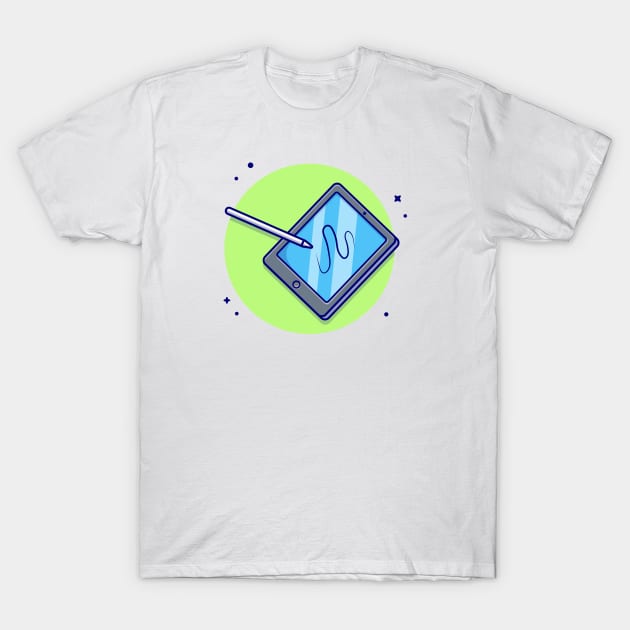 Tablet And Stylus Pencil Cartoon Vector Icon Illustration T-Shirt by Catalyst Labs